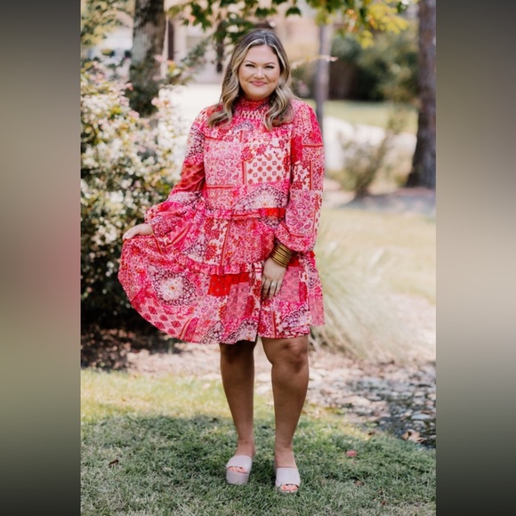 Pink Smocked Checker Tiered Dress main image 1